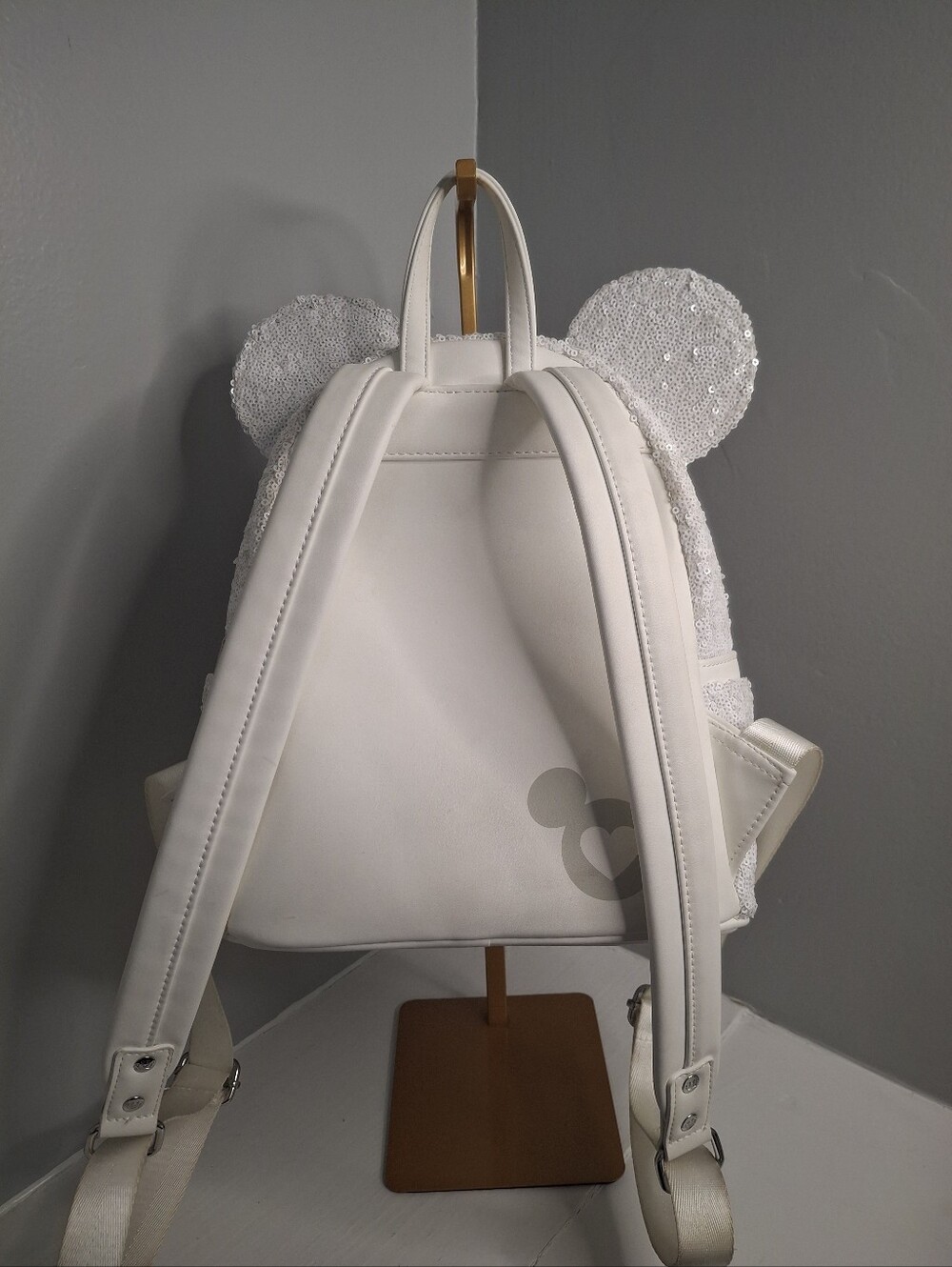 Disney Loungefly White Sequin Mickey Mouse Mini Backpack - Picture 2 of 7